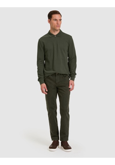 Pierre Cardin Koyu Yeşil Slim Fit %100 Pamuk Kıvrılmaz Fermuarlı Polo Yaka Basic Sweatshirt 50334013-vr079