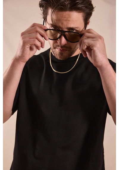Tonny Black Rahat Kalıp Oversize Kesim T-shirt Erkek Siyah T-shirt Tbtshrt020