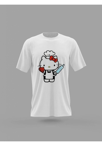Noıssey Mavi Unisex Hello Kitty Mutfak Aşçı Anneler Günü Baskılı T-shirt Pnrmtshrt4449 Beyaz