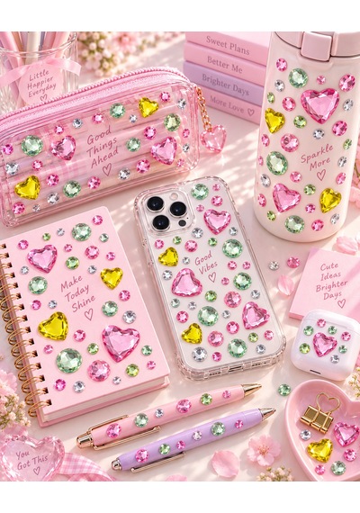 Taş & Kalp Rhinestone Sticker Yapışkanlı Saç, Yüz, Tırnak, Vücut Ve Süs Taşı Çok Renkli