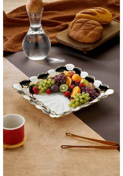 Cooker 30 Cm Porselen Kare Sunumluk Dekoratif Kase Ckr3836 Beyaz