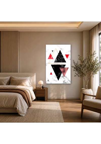 Siyah Bakır Geometrik Üçgenler Çerçevesiz Cam Tablo
