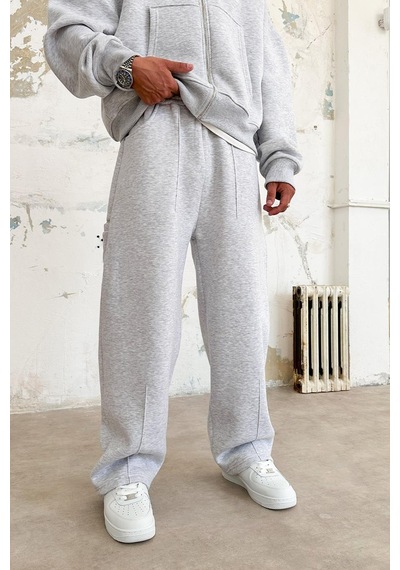 Gri Melanj Cozy Basic Pileli Baggy Eşofman GRI MELANJ