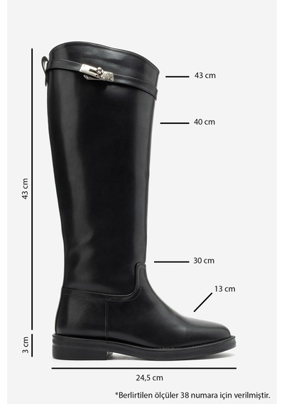 Luvi Shoes Clare Siyah Cilt Kemerli Kadın Binici Çizme