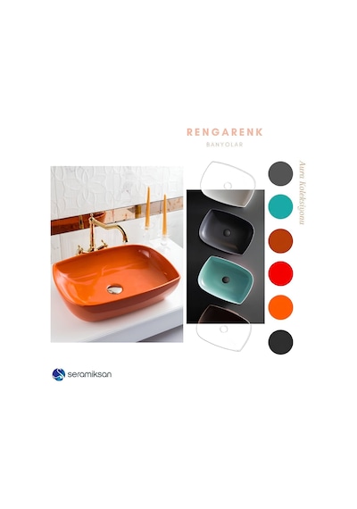 Seramiksan Dies Oval Tezgâh Üstü Batarya Deliksiz Turuncu Lavabo 50x38 Cm A002153h Turuncu