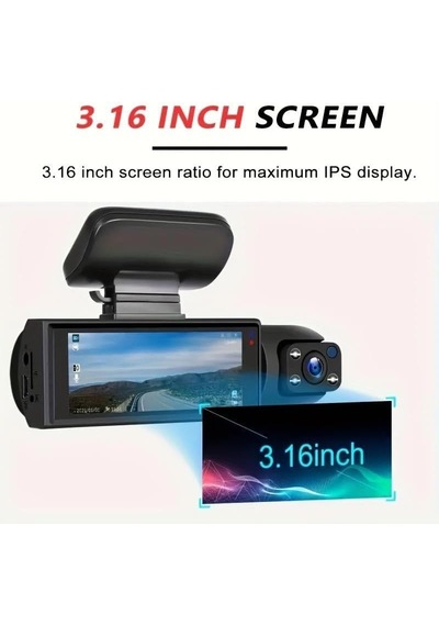 Cr55 3.16 İnç Ekranlı 1080p Full Hd Dikiz Aynası Tipi Çift Kameralı Araç Kamerası Park Modlu Ve G-sensörlü Araç Kayıt Cihazı