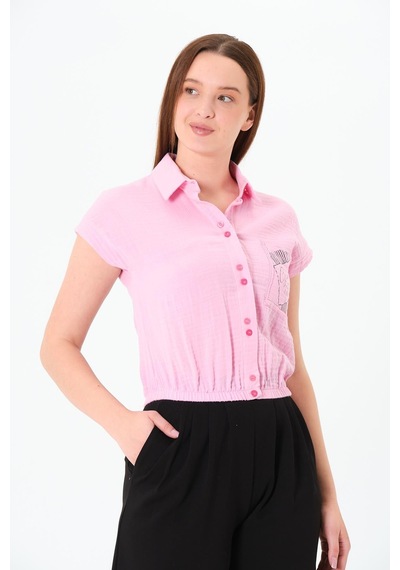 Sortie Collection Müslin Cep Baskılı Cepli Gömlek Pembe