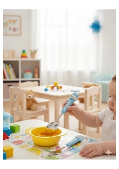 Ultra Lüks Paslanmaz Çoçuk Mama Kaşık Ve Çatal Seti Mavi