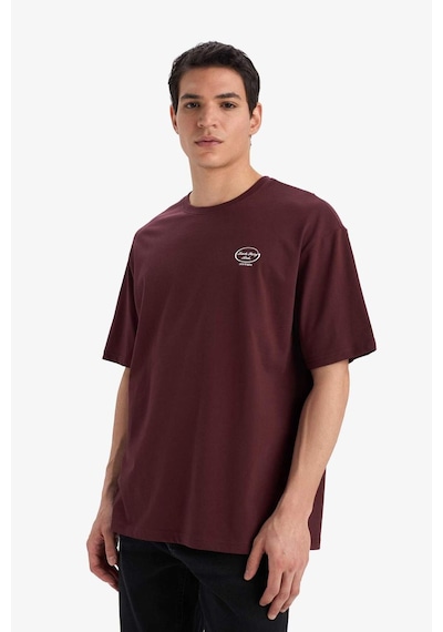 Defacto Boxy Fit Bisiklet Yaka Sırt Baskılı Kısa Kollu Tişört E9526ax25aubr230 Bordo