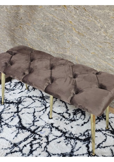 Zafir Gold Metal Yeşil Oturaklı Sivriltme Ayaklı Babyface Puf & Bench & Oturak Kahverengi