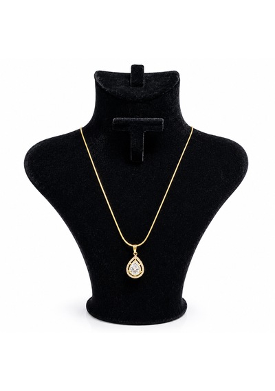 Premium 316l Zirkon Luna Damla Gold Gümüş Taşlı Kolye Gold - Gümüş