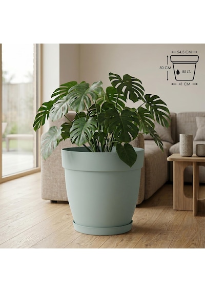 Mono Saksı Tabaklı Drenaj Delikli Izgaralı Plastik Çiçek Saksısı Yeşil, 85 Litre