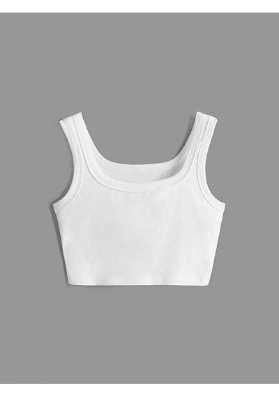 Liona U Yaka Askılı Beyaz Renk Fitilli Crop Top Büstiyer Beyaz