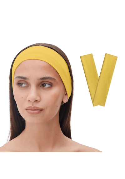2li Kadın Saç Bandı Bandana Pamuk Likra Spor Headband Koyu Sarı