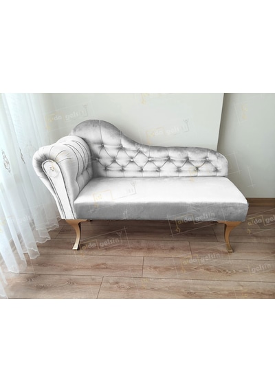 Dekoratif Bihter Koltuk Josefin Puf 110 Cm Gold Ayak Beyaz