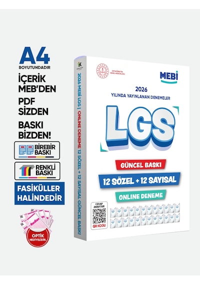 LGS 8.Sınıf MEBi ONLİNE 1.2.3.4.5.6.7.8.9.10.11.12. Deneme Türkiye Geneli Paket PDF BASKI ÜCRETİ