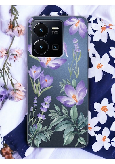 Vivo Y22s Kış Çiçeği Tasarımlı Şeffaf Telefon Kılıfı Çok Renkli