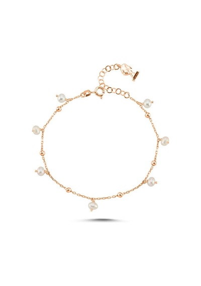 İncili Zincir Bileklik 4,5 Mm 18 Cm / Rose Gümüş
