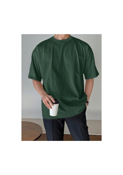 Tarz Cool Erkek Bisiklet Yaka %100 Pamuk T-shirt Haki