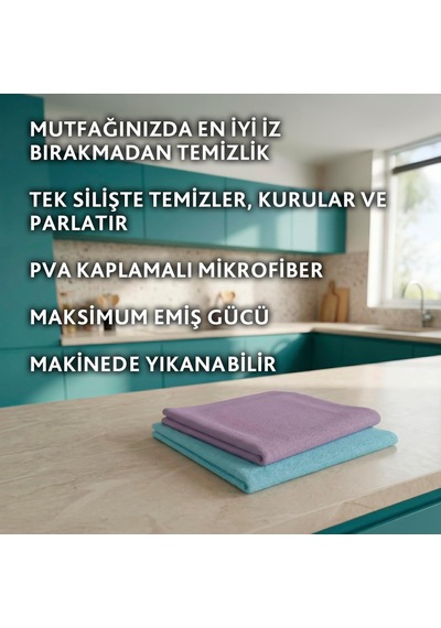Actifibre Pro Kitchen Mikrofiber Bez, Pva Kaplama, İz Bırakmayan Tasarım