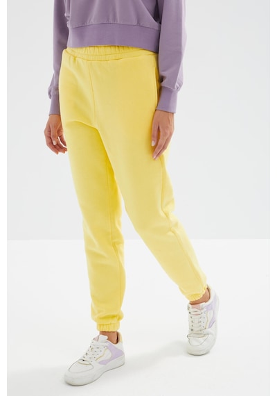 Tommy Life Limon Yüksek Bel Şardonlu 3 İplik Pamuklu Basic Kadın Eşofman Alt - 94624 Limon Sarısı
