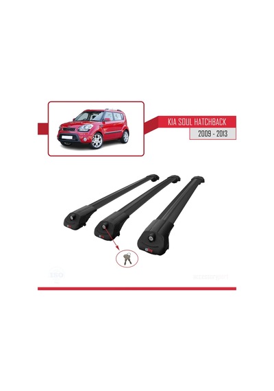 Kia Soul Hatchback 2009-2013 Arası İle Uyumlu Ace-1 Ara Atkı Tavan Barı Siyah 3 Adet Bar