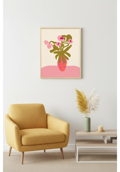 Doğal Ahşap Çerçeveli Retro Çiçekli Tablo - Vintage Floral Huhu2065