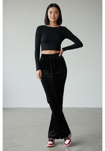 Fit Women Kadife İspanyol Paça Pantolon 4435 Siyah