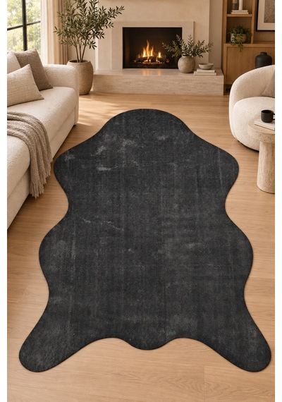 Püfen Peluş Post Şeklinde Antrasit Halı Kaymaz Tabanlı Yumuşak Yıkanabilir Salon Antre Oda Halısı