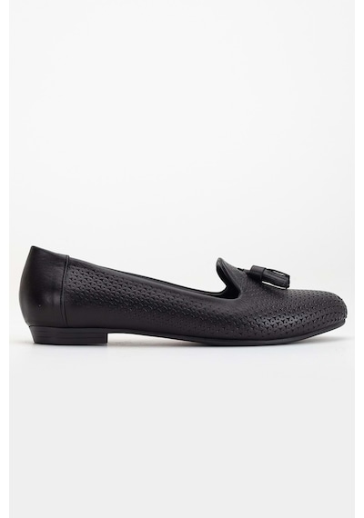 Analin Shoes Kadın Hakiki Deri Baskılı Püsküllü Babet Siyah