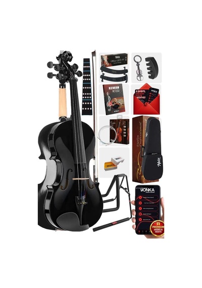 Midex HGA44BK-STYS Full Siyah Set Keman 4/4 (Yastık Stand Tuner Susturucu Yedek Tel Reçine Çanta Yay)
