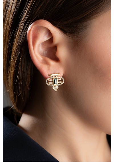 Çekirdekjewelry 925 Ayar Gümüş Baget Taşlı Küpe Sarı