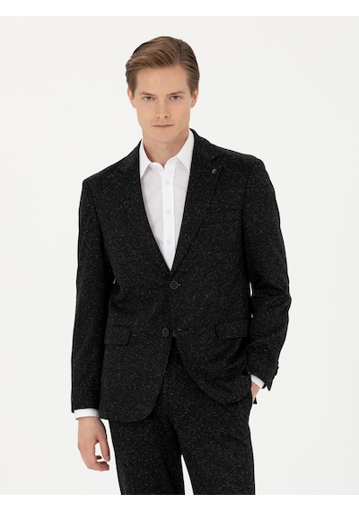 Cacharel Siyah Slim Fit Yün Karışımlı Klasik Ceket