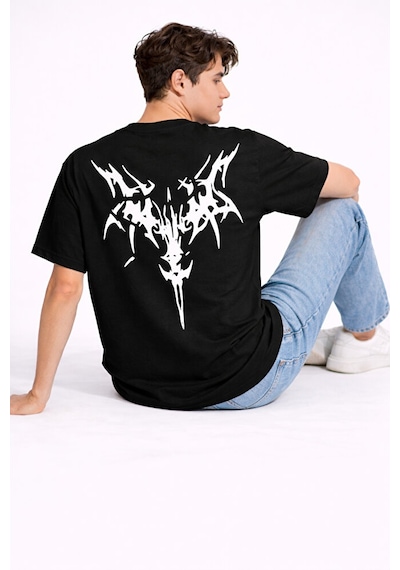 Nevermind Oversize Erkek Tişört Arkası Baskılı Streetwear Siyah Grafik Back