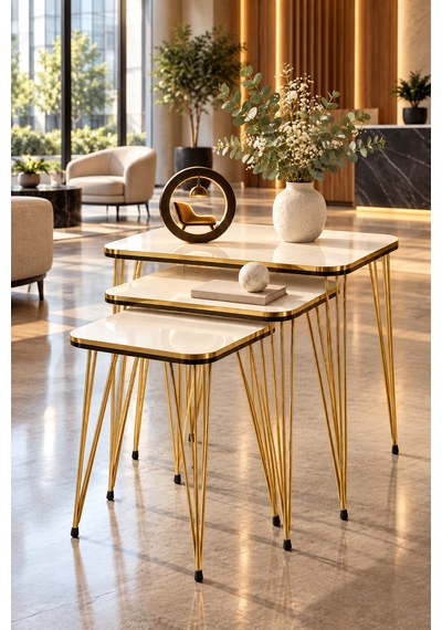 Odera Çift Tel Zigon Sehpa 3'lü Set Suntalam Modern Retro Salon Sehpası Diğer