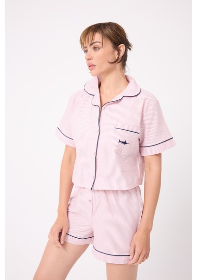 Lespadon Marısılk Kadın Yazlık Şortlu Crop Gömlekli Pijama & Lounge Takımı -3249 Pudra