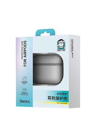 Apple Uyumlu AirPods Pro 3 Kılıf Benks Mist Protective Sert Pürüzsüz Kılıf Siyah Siyah