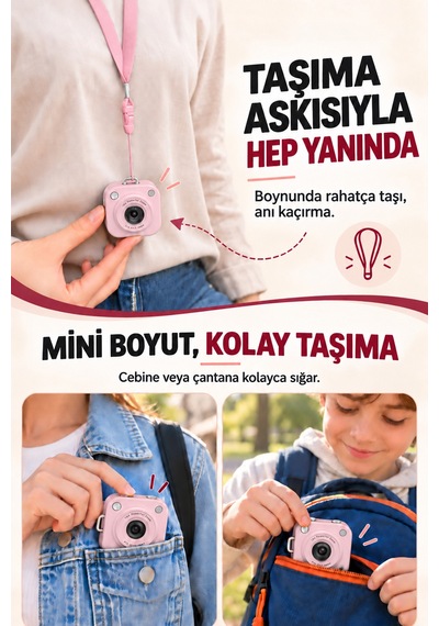 Mimtec Blm-108 Mini Cep Kamera - 2.01" Hd Ekran 1080p Flaşlı Dijital Video Fotoğraf Makinası Pembe