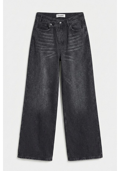 Itsbasic Kadın Füme 2s6-1 Mega Baggy Fit Kemer Detaylı Orta Bel Denim Jean