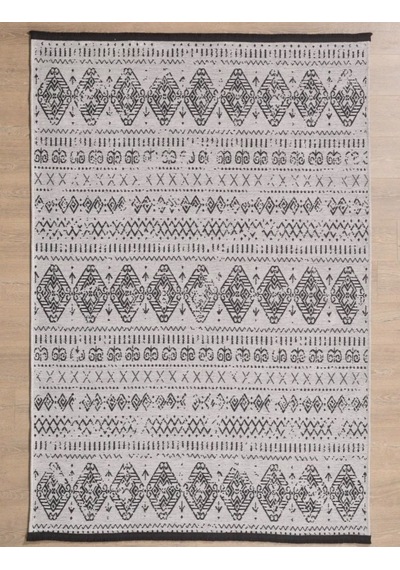 Bohem Tarz Dekoratif Pamuk Taban Şönil Kilim Gri Renk Halı