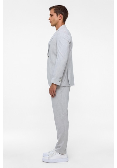 Süvari Gri Slim Fit Desenli Mono Yaka 6 Drop Spor Takım Elbise