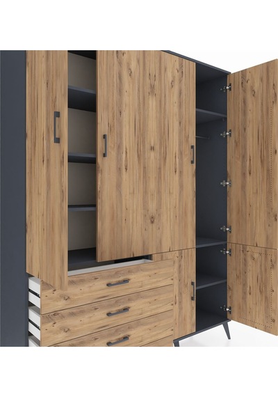 Hyperion Gardrop 7 Raflı 4 Çekmeceli Tek Askılı 176x44x221 Antrasit-çam Çam Hyperion Gardrop 7 Raflı 4 Çekmeceli Tek Askılı 176x44x221 Antrasit-çam Çam