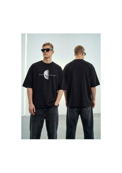 Wild Wood Garment Wild Wood "lunar Moon" Kabartılı Baskılı Premium Oversize T-shirt Siyah