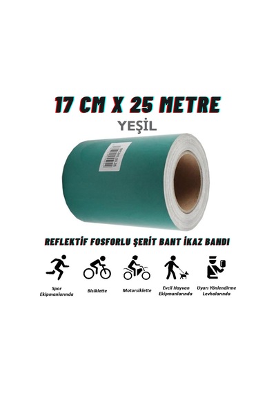 Carub Reflektif Fosforlu Şerit Bant 17 Cm X 25 Metre Yeşil İkaz Bandı Br2405505 1 Adet