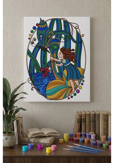 Peri Kızı Desenli Mandala Tuval Boyama Seti 40x50 Cm