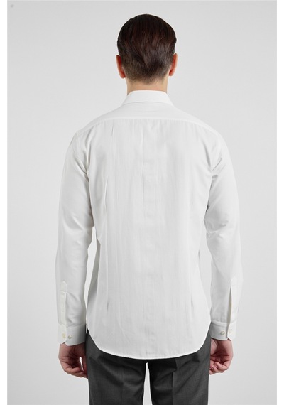 İmza Krem Sert Yaka Uzun Kol Cepsiz Slim Fit Pamuklu Gömlek 1004255913