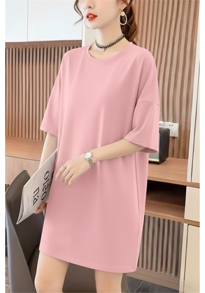 Fish And Cat Kadın Oversize Basic Bisiklet Yaka Pamuklu T-shirt Rahat Kesim Unisex Pembe