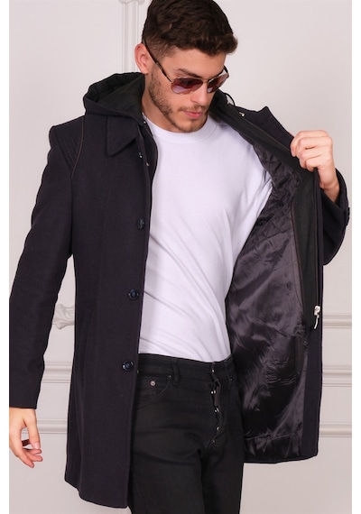 Plt8335 Dewberry Erkek Palto-Desenli Lacivert-Desenli Lacivert