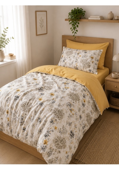 Mystory Home Tek Kişilik Lastikli Çarşaflı Nevresim Takımı Jaune Füme