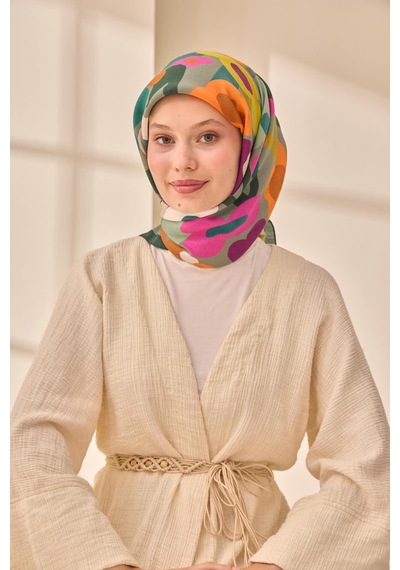 Silk Home Aura Eşarp 140003-09 Petrol Yeşili, Turuncu, Mor, Pembe